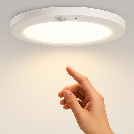 Plafonnier LED avec Détecteur de Mouvement, 15W 1500lm, 3 Températures de Couleur (3000K/4000K/6000K), Ø19cm Ultraplat, Lampe de Plafond Ronde pour Couloir, Salle de Bain, Cave (1/5)