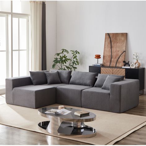 Sofá de esquina modular de pana gris, 4 piezas, 335 x 167 x 71 cm (1/5)