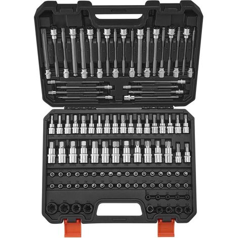 Jeu de Douilles et Embouts 107 Pièces Coffret Hex Torx SAE Métrique 1/4 3/8 1/2 Acier S2 CRV (1/5)