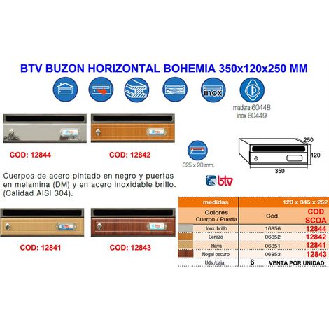 Boîte aux lettres horizontale BTV Bohemian 3, noyer foncé, 350 x 120 x 250 mm