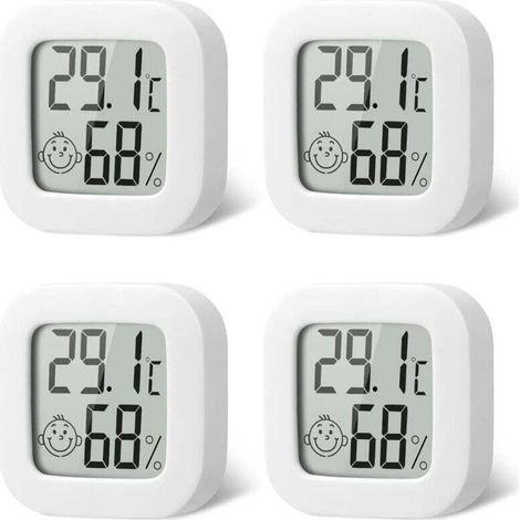 4er-Pack Mini-Thermometer-Hygrometer für den Innenbereich – Hochpräzise Temperatur- und Hygrometer mit Luftsymbol – Komfortabel für Küche, Kinderzimmer, Gewächshaus, Lagerhalle und Büro
