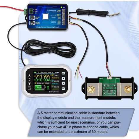 Moniteur de batterie intelligent à affichage numérique programmable avec avertisseur sonore intégré et surveillance en temps réel (100 A) - Testeur électrique 10-120 V (1/5)