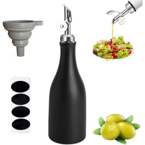 Dispensador de aceite de oliva de 10 oz, lata de aceite de cerámica opaca para proteger el aceite y reducir la oxidación, dispensador de aceite de oliva con peso. (1/5)