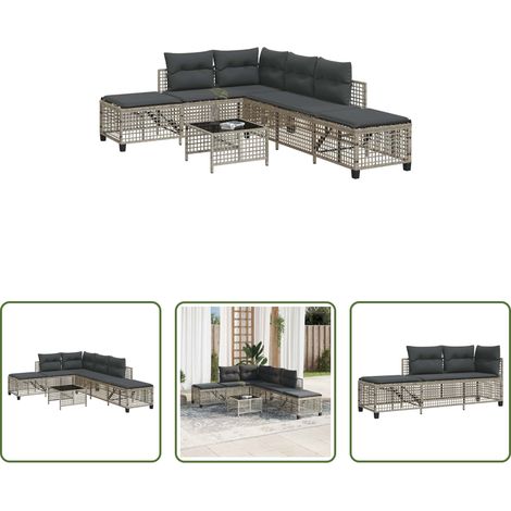 Gartentisch - 3-tlg. Garten-Ecksofa-Set mit Kissen Hellgrau Poly Rattan (1/5)