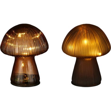 Mica Decorations LED Deko Lampe Glas Pilz Ø 12 x 15 cm braun 2-fach sortiert Beleuchtet