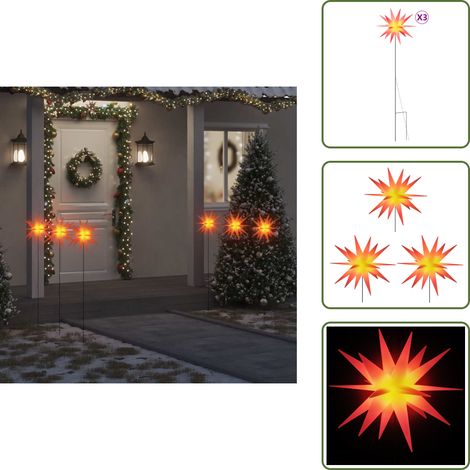 The Living Store LED-Weihnachtssterne 3 Stk. mit Erdspießen Faltbar Rot 35 cm - LED-Weihnachtsbeleuchtung