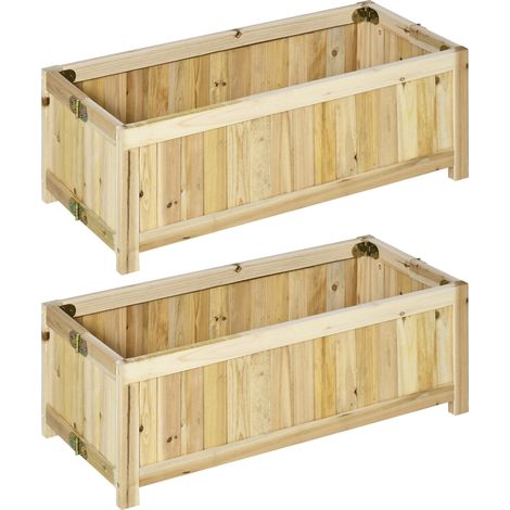 Outsunny Set 2 Orti in Cassetta da Balcone Richiudibile color Legno (1/5)