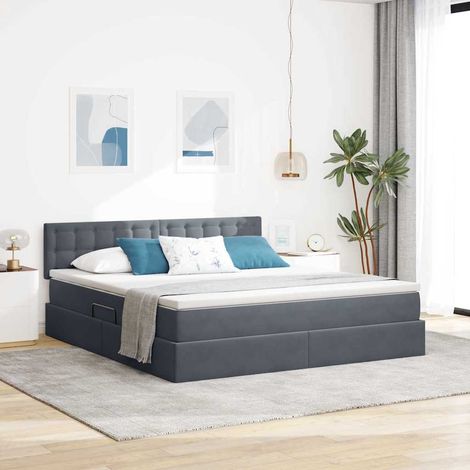 vidaXL LED-Speicherbett mit Matratze Dunkelgrau 160 x 200 cm Samt (1/5)