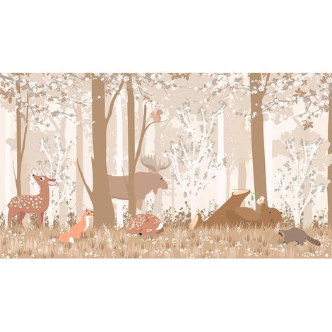 Papier peint panoramique Enfants - Animaux de la Forêt - 455 cm x 255 cm (1/2)