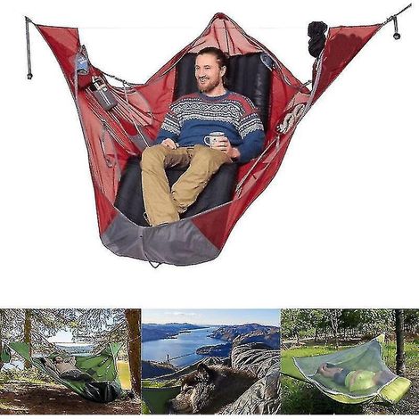 Hamac de camping familial plat d'extérieur, résistant aux déchirures et anti-moustiques, sac de couchage, équipement de voyage autonome - Gris -