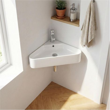 MARGAUX 42,5 cm weißes Eckwaschbecken aus Keramik zur Wandmontage
