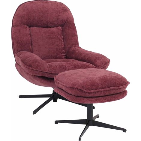 Fauteuil relax avec repose-pieds HWC-P32, fauteuil TV suspension Nosag, pivotant métal tissu/textile chenille (370 g/m2)