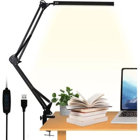 10W Lampe de Bureau LED avec Clamp,Protection des Yeux, Bras Métallique Pliable et Rotatif [Classe énergétique A+++] (1/4)