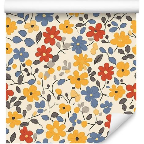 Papier peint Cottagecore à fleurs crème et beige pour salon et chambre 50x1000 cm (1/5)