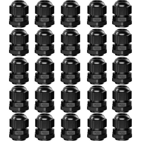 25Pcs Nylon PG13.5 Presse-Étoupes, 6~12mm Réglables IP68 Étanches Presse-Étoupe avec Joints d'Étanchéité, Étanches Presse-Étoupe Connecteur (Noir) (1/5)
