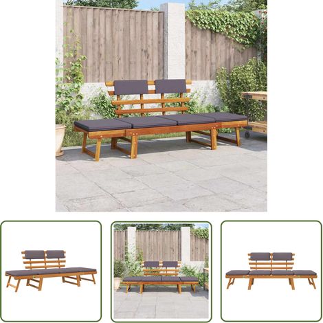 The Living Store 2-in-1 Gartenliege mit Auflage 190 cm Massivholz Akazie - Holz Gartenbank - Gartenzubehör - Gartenmöbel - Sonnenschirm - Lounge Möbel (1/5)