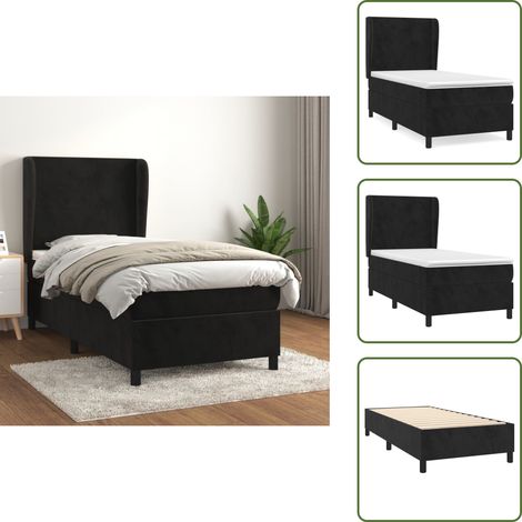 Boxspringbett mit Matratze Schwarz 90x200 cm Samt - Samtbett - Boxspringbett - Doppelbett - Schlafzimmermöbel - Luxusbett