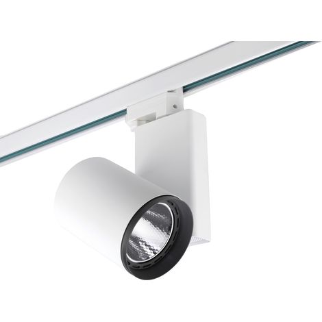 LedsC4 Mach3 - Foco de Carril LED 28.4W y 2242lm con Luz Cálida 3000K. Diámetro 9.6cm. Estructura de Aluminio. Color Blanco