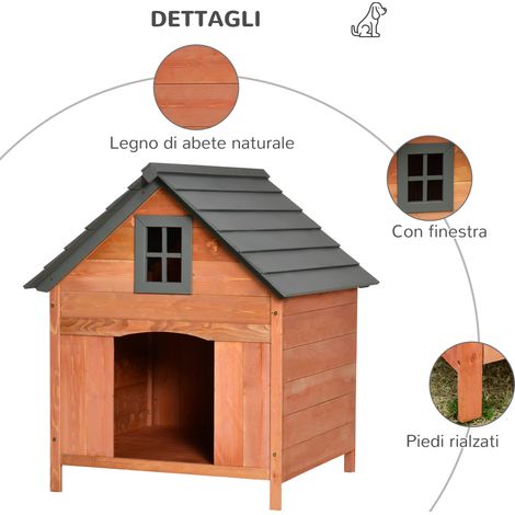 Niche surélevée pour chiens jusqu'à 15 kg, chenil d'extérieur en bois de sapin, 81,3 x 91,5 x 98,5 cm (1/5)