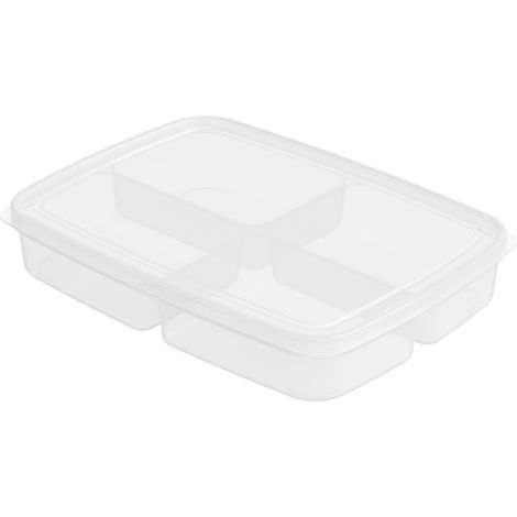 Boîte de rangement alimentaire compartimentée en polypropylène à 4 compartiments pour réfrigérateur, idéale pour conserver la fraîcheur des aliments à la maison. (1/5)