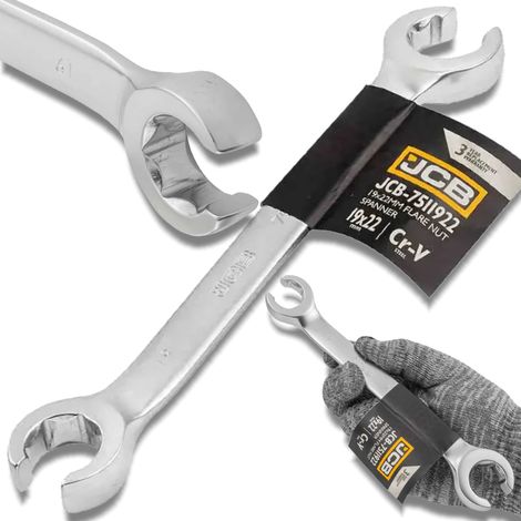 Clé à anneau fendu JCB 19x22 mm, 2 faces, acier Cr-V, 6 pans (1/5)