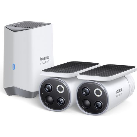 Kit de surveillance solaire extérieur avec 2 caméras 3K, 8 cartes mémoire de 16 Go - blanc (1/5)