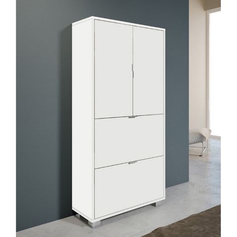 DianHydro Armadio scarpiera multiuso con 2 ribalte e 2 ante in nobilitato bianco lucido L76xH155xP30 cm