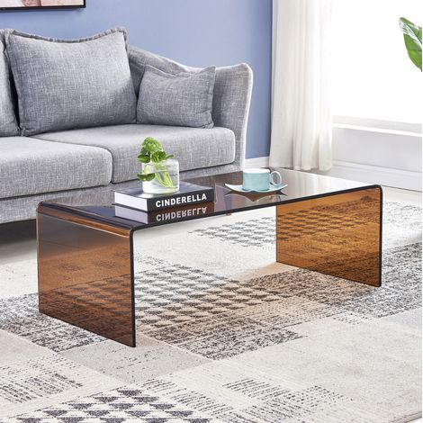 Tavolino 100x50x35 cm in vetro temperato marrone trasparente, facile da pulire - CHICFURN (1/5)