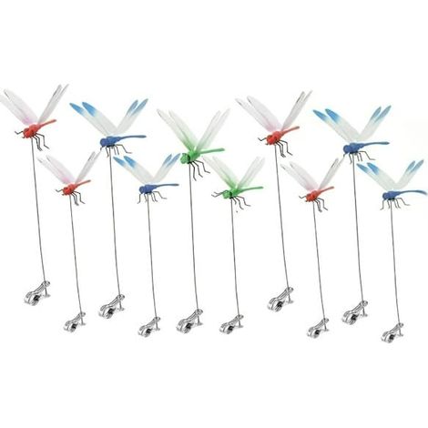 10 pinces à libellules décoratives 3D en forme de papillons volants, pour repousser les insectes, pour jardin ou extérieur. Tiges en bambou et métal. (1/5)