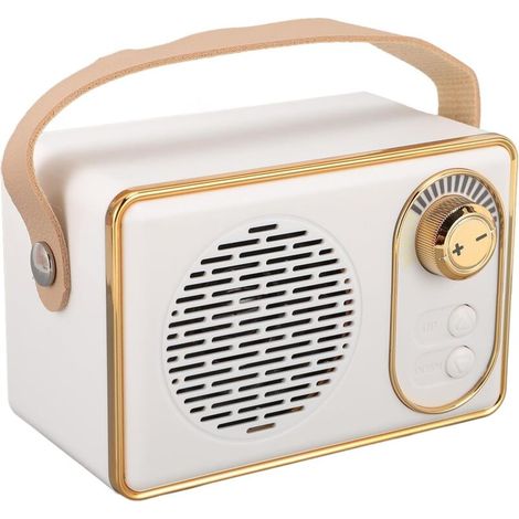 Enceinte Bluetooth rétro, mini enceinte Bluetooth, enceinte rétro stéréo à 360°, style classique à l'ancienne, convient aux bureaux, chambres et espaces de travail (blanc).