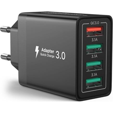 Chargeur USB, Prise USB Multiple 40W Chargeur Rapide iPhone, 4 Port Multi Secteur QC 3.0 USBA Adaptateur pour iPhone 16 15 14 13 12 11 Pro Max X XS XR 8 7 6S Plus Mini SE,iPad,Samsung (1/4)