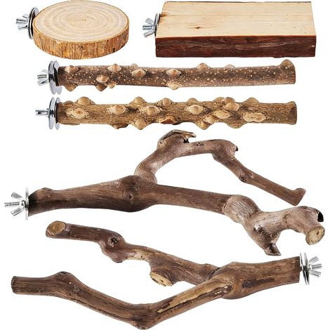 Lot de 6 perchoirs à mâcher en bois naturel pour oiseau - Perchoir de siège (1/5)
