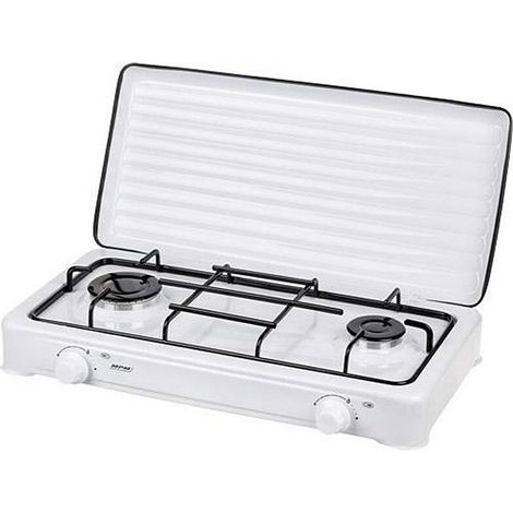 Cucina a gas doppia MPM bianca - KN-02/1K - Perfetta per una cucina piccola (1/3)