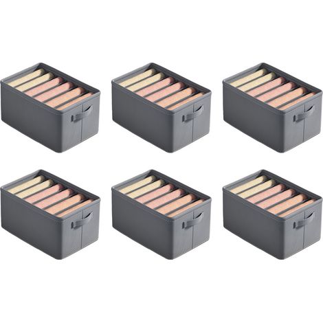 Boîte de Rangement 6pcs Gris Non Tissé PP 7 Compartiments 18L Pliable 44x30x20cm Organisateur Armoire (1/5)