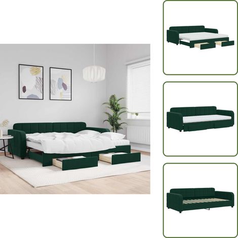 Tagesbett Ausziehbar mit Schubladen Dunkelgrün 90x200 cm Samt - Ausziehbares Tagesbett - Ausziehbare Tagesbetten - Schlafbett - Gästebett (1/5)