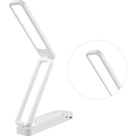 Lampe de bureau pliable et portable, 3 températures de couleur, fonction de variation tactile de l'intensité, télécommande, modèle 947 blanc rechargeable 2000 mAh