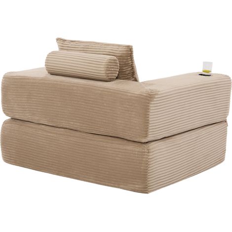 Divano letto pieghevole beige chiaro in velluto a coste con schiuma e molle, 1 posto, HOMVRA (1/5)