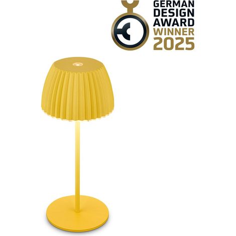Briloner CHAMP Mini lampe de table LED sans fil IP44, variateur, tactile, batterie, German Design Award Winner 2025, jaune, Ø8,5 x 20 cm (1/5)