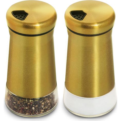 Moulins à sel et à poivre en cuivre et en acier inoxydable, bocal à fond transparent avec couvercle en acier inoxydable, compatible avec les plaques de cuisson réglables.-AquaForge (1/5)