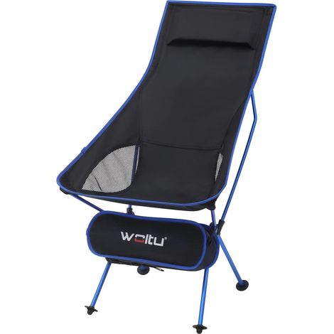 Camping Chair Fishing Chair Lightweight and Sturdy Foldable Armchair with Carry Bag and Headrest, Blue + Black (1/5)