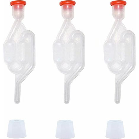 Tapón de fermentación, 3 esclusas de aire con 3 tapones de goma y orificio para elaboración de cerveza y fermentación de vino. (1/3)