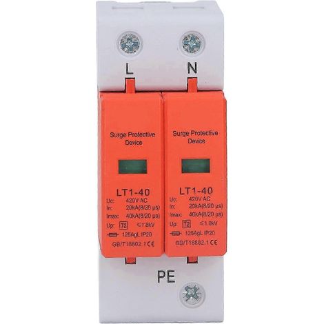 Parafoudre AC 2P 420V, Protection Surtension Modulaire 36mm, Installation sur Rail DIN, Boîtier Ignifuge, Dispositif Parafoudre pour Tableau Électrique (1/5)
