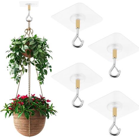 Lot de 4 crochets de plafond autocollants transparents et invisibles, sans perçage, résistants à l’eau, pour suspendre pots de fleurs, moustiquaires et décorations au mur ou au plafond (1/5)