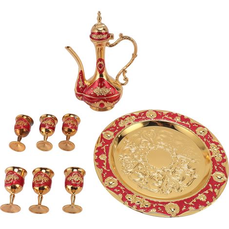 Soavoa Ensemble Café Turc Vintage 6 Tasses Pot Plateau Alliage Zinc Décoration Élégante Cadeau Mariage Maison (1/4)