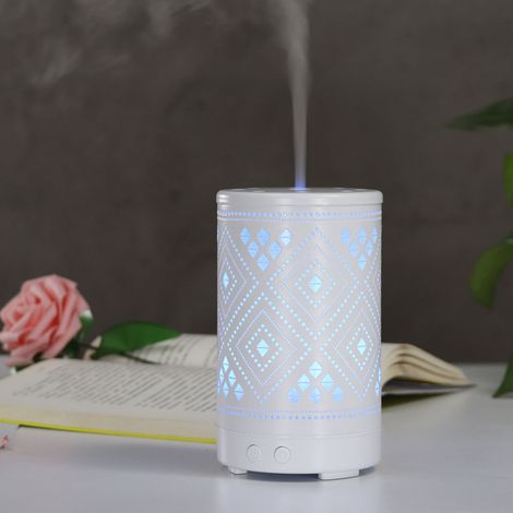 Humidificateur de bureau en fer creux avec diffuseur d'arômes et veilleuse colorée, blanc, prise 100-240 V. (1/5)