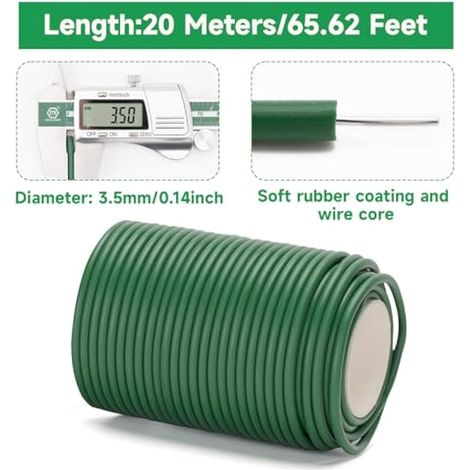 Fil de jardin vert de 3,5 mm, 20 m, fil d'attache en plastique, fil de tuteur pour plantes (1/4)