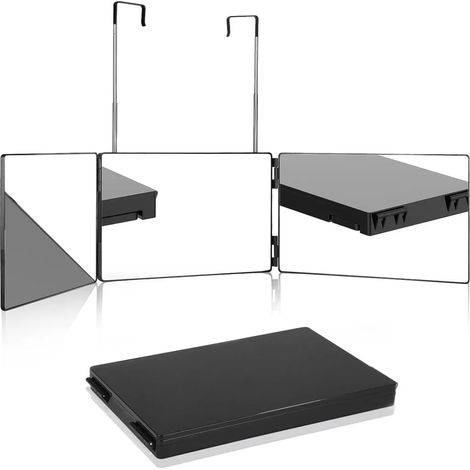 Miroir à trois faces à 360° avec crochet, miroir de maquillage portable, réglable en hauteur et pliable, miroir de rasage avec grossissement x10