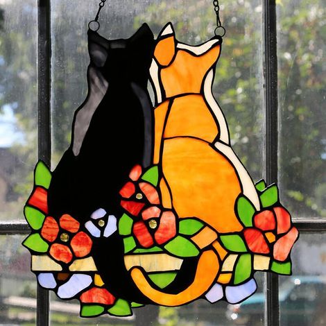 Buntglas-Katzen-Fensterpaneel-Lichtfänger zum Aufhängen als Wohndekoration (1/5)