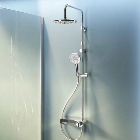 Am.Pm – Colonne de douche thermostatique 38℃ – Mitigeur chrome – Douche tropicale 220mm – Pommeau réglable – Système ajustable 400mm