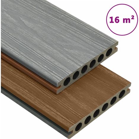 Panneaux de terrasse et accessoires WPC Marron/gris 16 m² 2,2 m